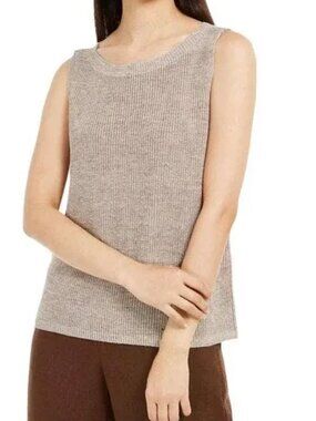 EILEEN FISHER Organic Linen Boat Neck Sleeveless Sweater Medium Neutral Luxury